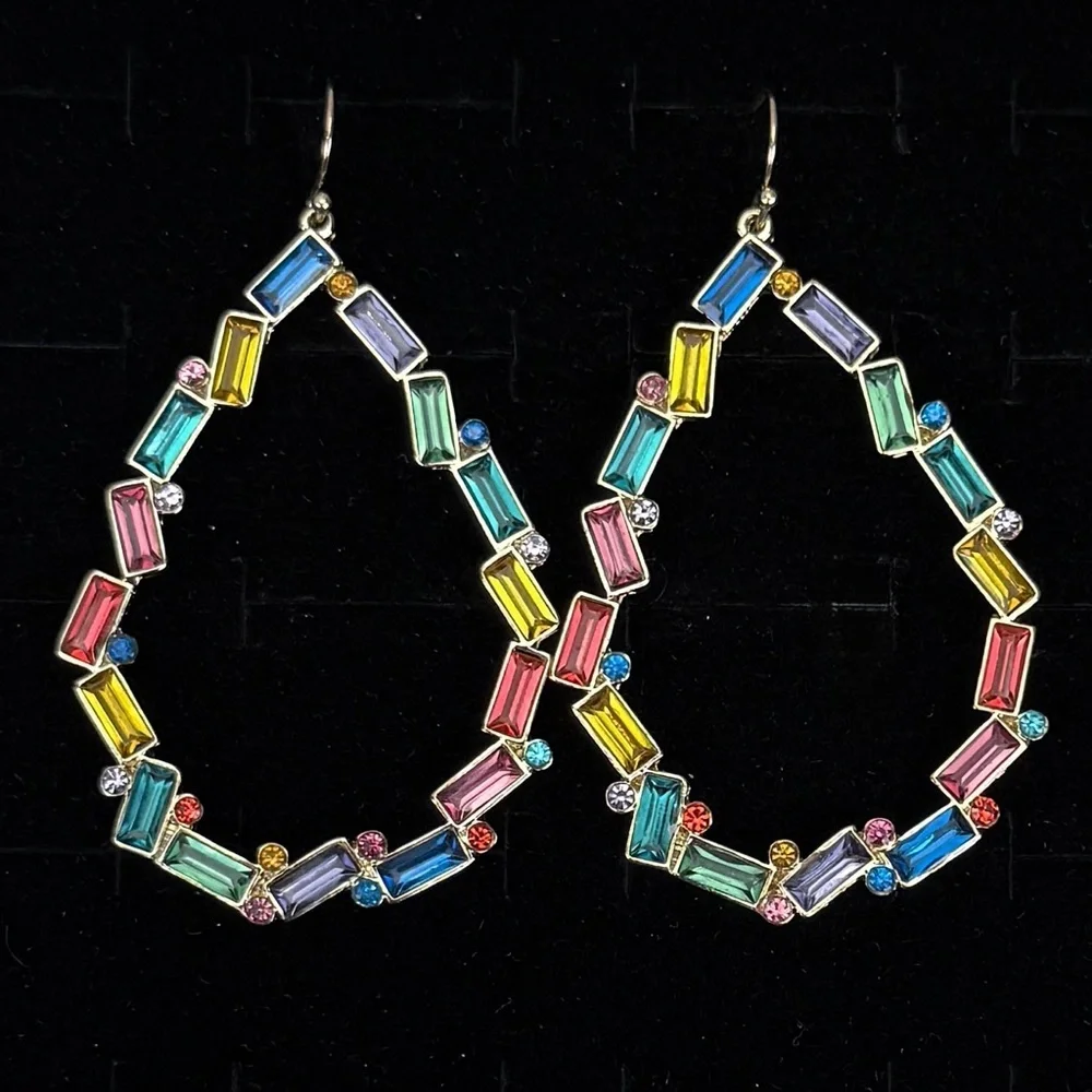 Gorgeous goldtone multicolor bling, weighted pierced dangle earrings